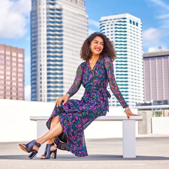 C WONDER by Christian Soriano Mesh ruffle hem dress Blue/Black Sz XLP NWT in pkg - Picture 5 of 10